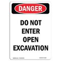 Signmission Safety Sign, OSHA Danger, 10" Height, Aluminum, Do Not Enter Open Excavation, Portrait OS-DS-A-710-V-2136